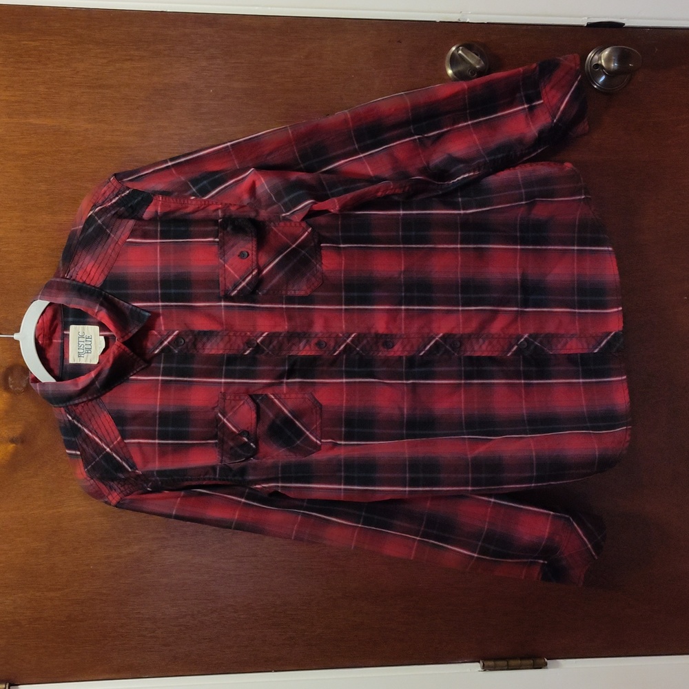 RUSTIC BLUE Red Plaid Long Sleeved Shirt, Men's Size XL